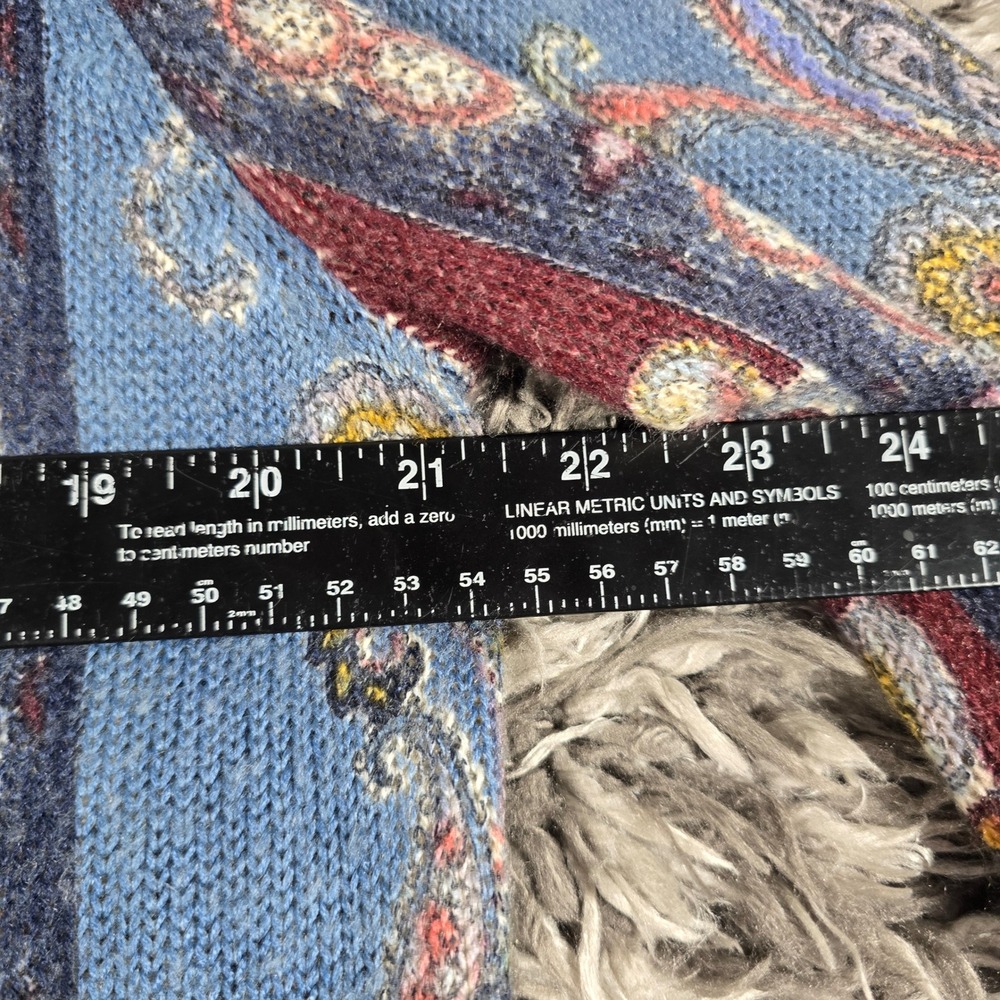 Chicos Paisley Open Front Cardigan Blue Cream Duster Sweater Size 2 L Large - Picture 4 of 7